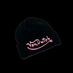 Von Dutch PINK LOGO Embroidery Black BN22 Beanie